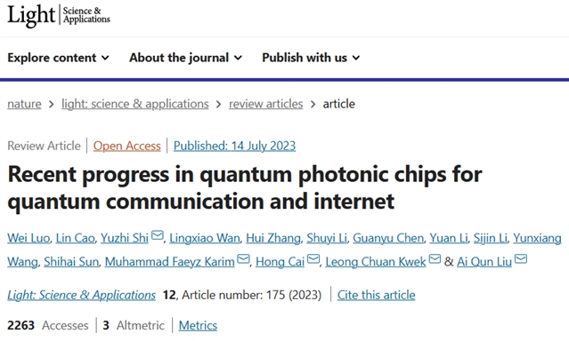 用于量子通信和互联网的光量子芯片—论文—科学网